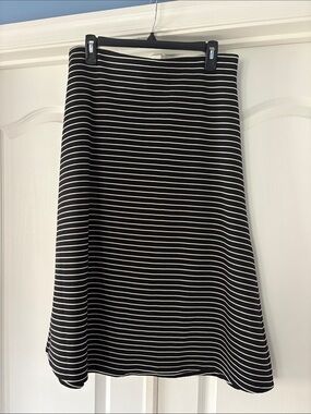 LOFT Black and White Striped A-Line Skirt